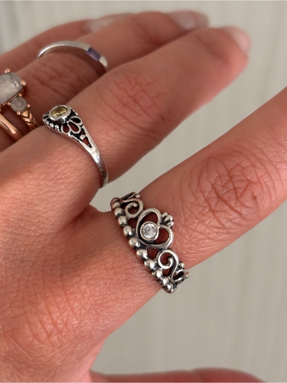 Pandora princess sterling silver heart ring with cubic zirconia accent